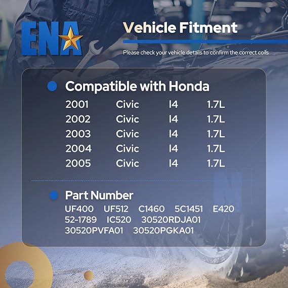 ENA Set of 4 Ignition Coil Pack Compatible with Honda Civic 2001 2002 2003 2004 2005 Acura EL 2002 2003 2004 L4 1.7L Coils for UF307 UF400 UF512 5C1451 E1012 UF307 30520P8EA00 C1460 - Black