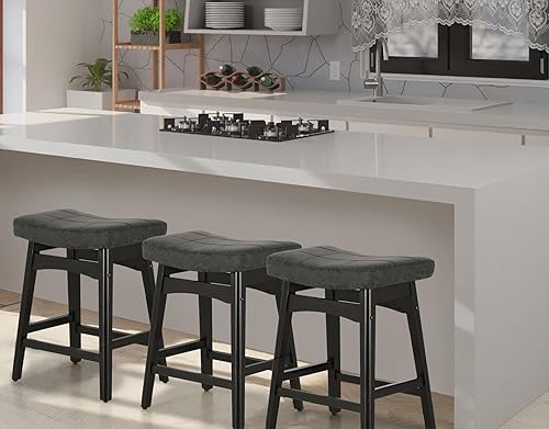 Miniatura 16 de Juego de 4 taburetes de bar de madera maciza blanca para encimera de cocina, taburetes de bar costeros con taburetes tapizados de piel sintética