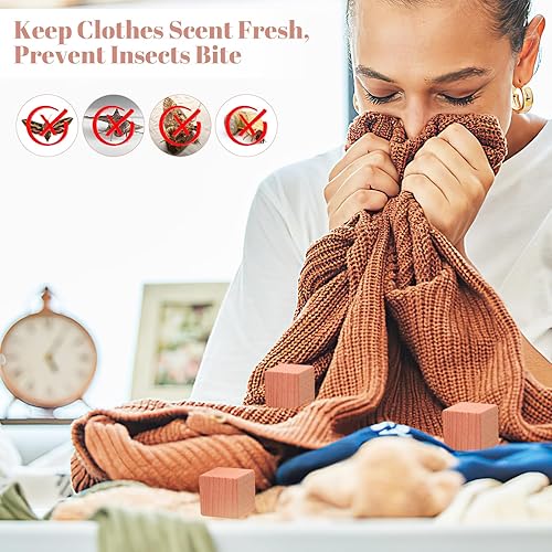 Miniatura 4 de Paquete de 60 bloques de cedro para almacenamiento de ropa, ambientador de armario de cedro con colgador de cedro, anillos de cedro, sobres de cedro