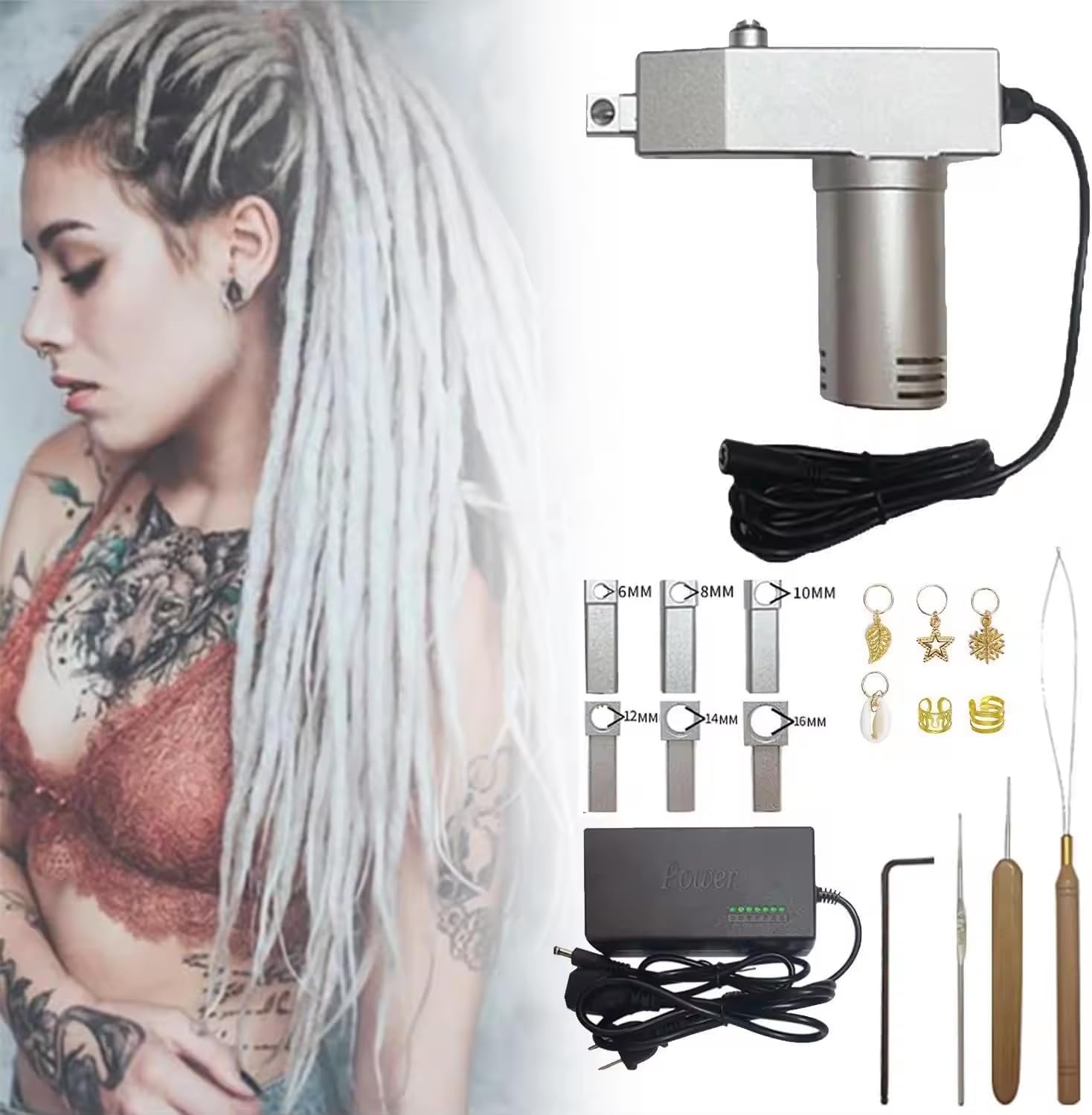 JUIIBUTT Dreadlocks Machine,Handheld Automatic Dreadlock Machine,DIY Dreadlocks,Dreadlock Machine Kit Portable,Dreadlock Maker for Locs(6/8/10/12/14/16 mm)