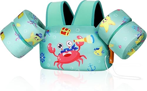 Vista 25 de MoKo - Chaleco de natación para niños entre 20, 30, 40 y 50 libras, banda para los brazos bonita con caricaturas, para piscina o deportes acuáticos
