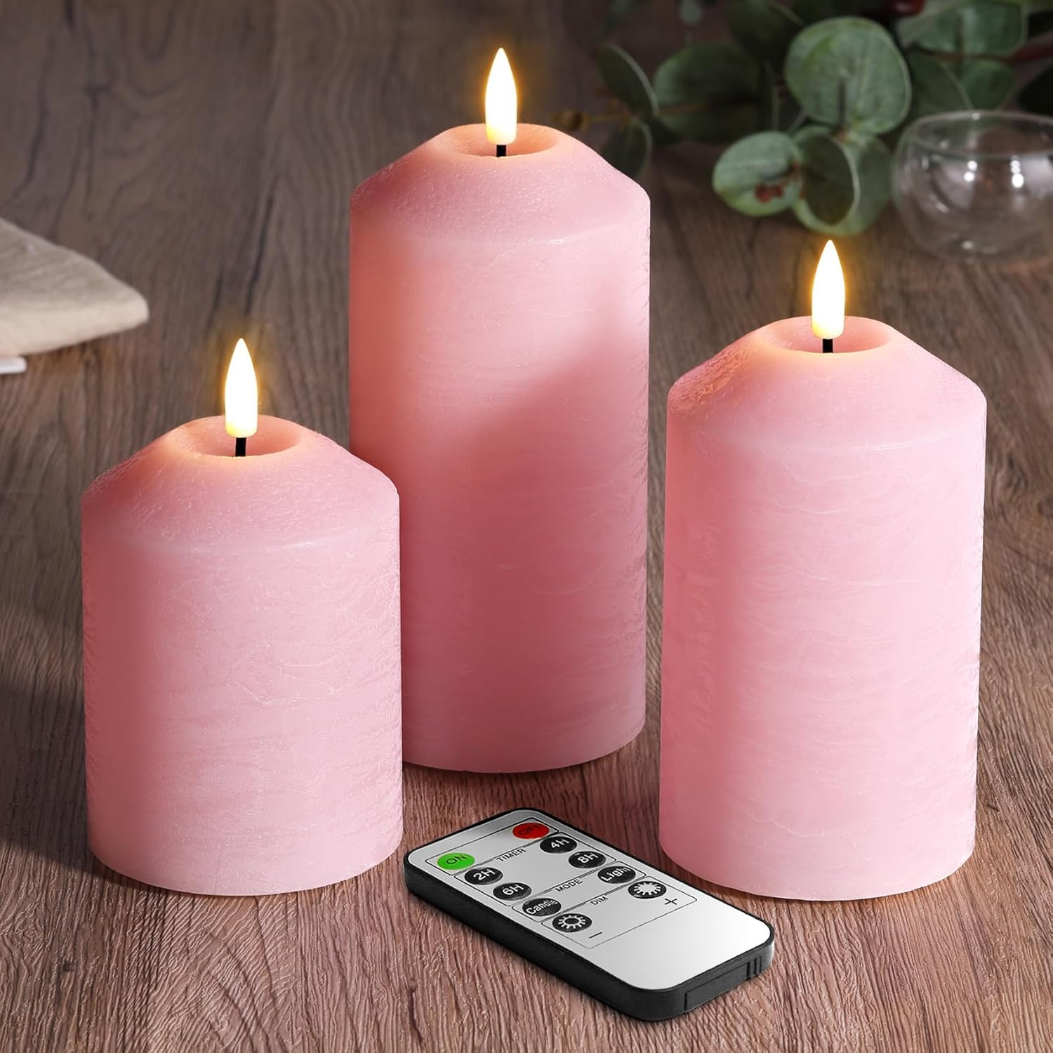 Eywamage Pink Flameless Pillar Candles with Remote, Flickering Real Wax LED Battery Operated Candles D 3" H 4" 5" 6" โ image 1