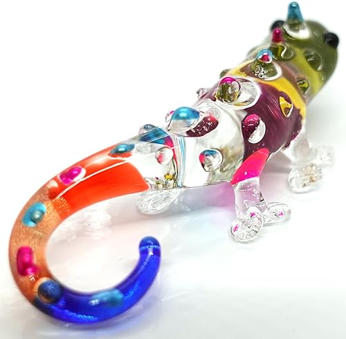 Miniatura 9 de Figura de arte de cristal soplado a mano en miniatura de camaleón, animales coleccionables, regalo para decorar el hogar (3 pulgadas, rojo y verde)