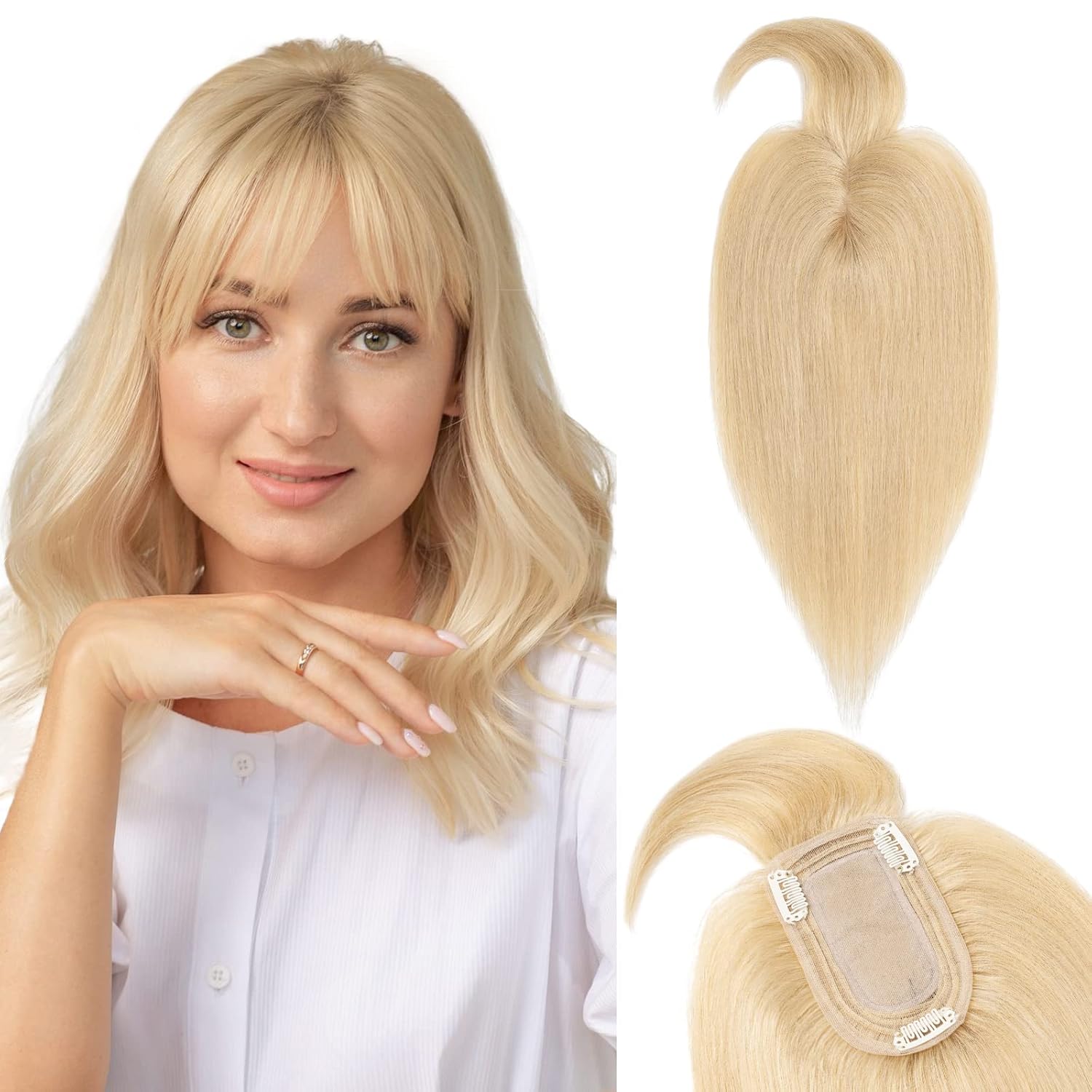 Hair Toppers for Women Real Human Hair,TESS 150 Density 7 * 13 CM Silk Base Clip