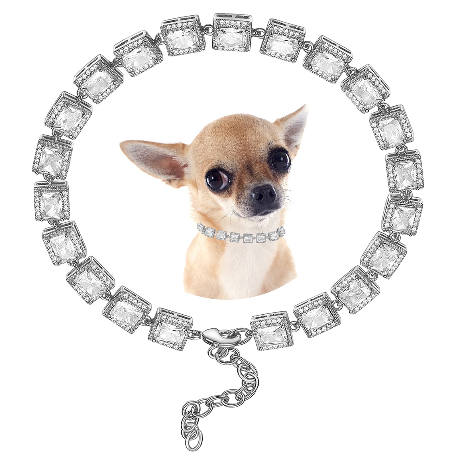 Dog Collars for Small Medium Dogs Dog Chain Collars Iced Out Tennis 5A  Cubic Zironia Bling Collar for Puppy Kitty Gold White Collar with Crystal  - Main Image