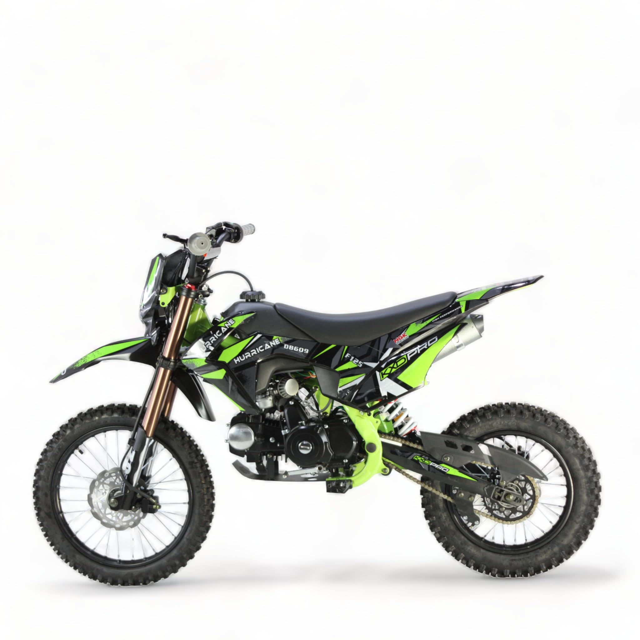 KXD 607-609-612 17/14" 125ccm /140cc Dirt Bike Dirtbike CrossBike Enduro pocket Pitbike Motocross Motorrad Vollcross enduro Scheinwerfer (Grün, KXD 609 125ccm 17/14" 4T K&E-Starter Hurrican)
