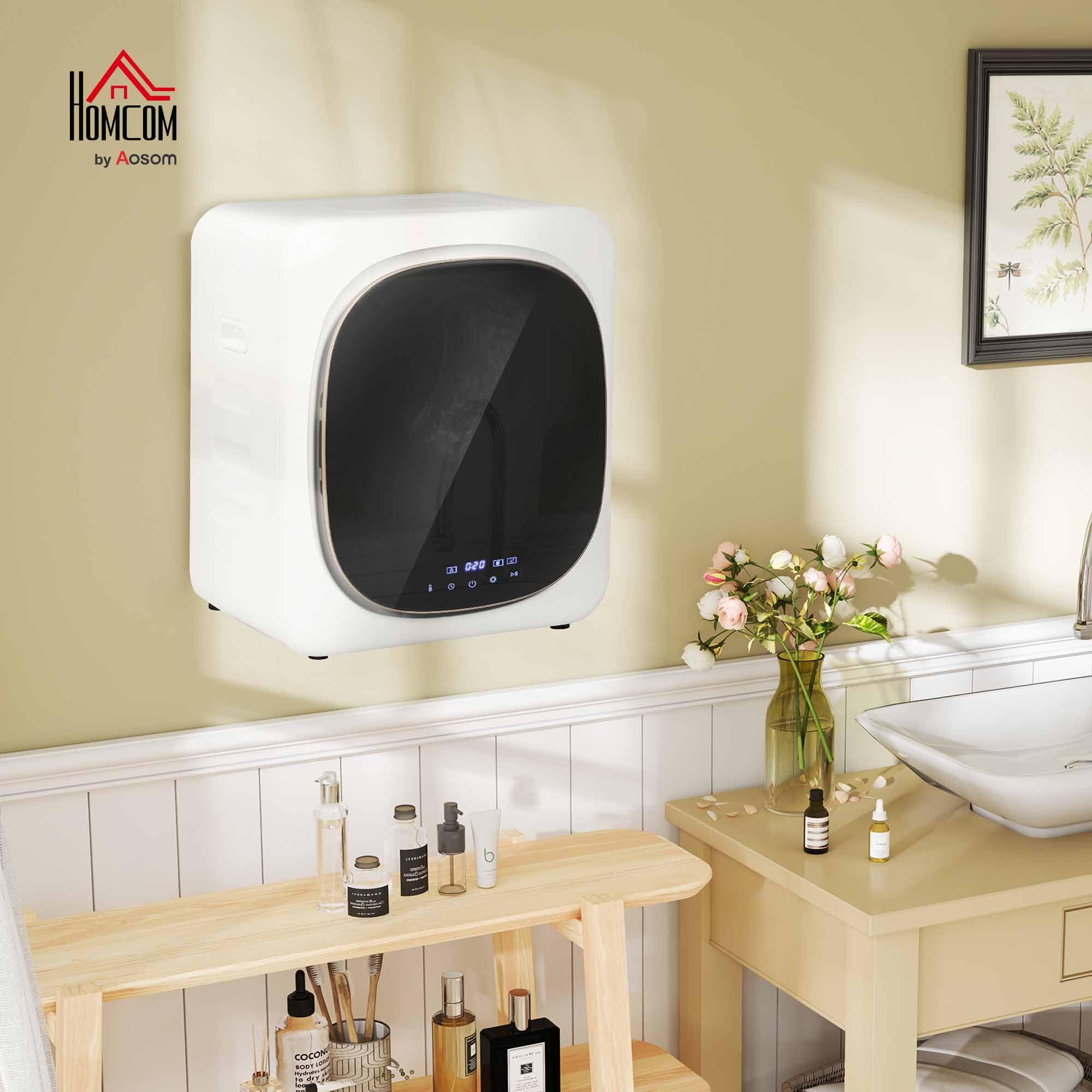 HOMCOM Secadora de extracción de aire 4 kg con desinfección, desodorización, modo inteligente, secadora con bandeja de acero inoxidable, de carga frontal, para piso, casa, mobil home, blanco