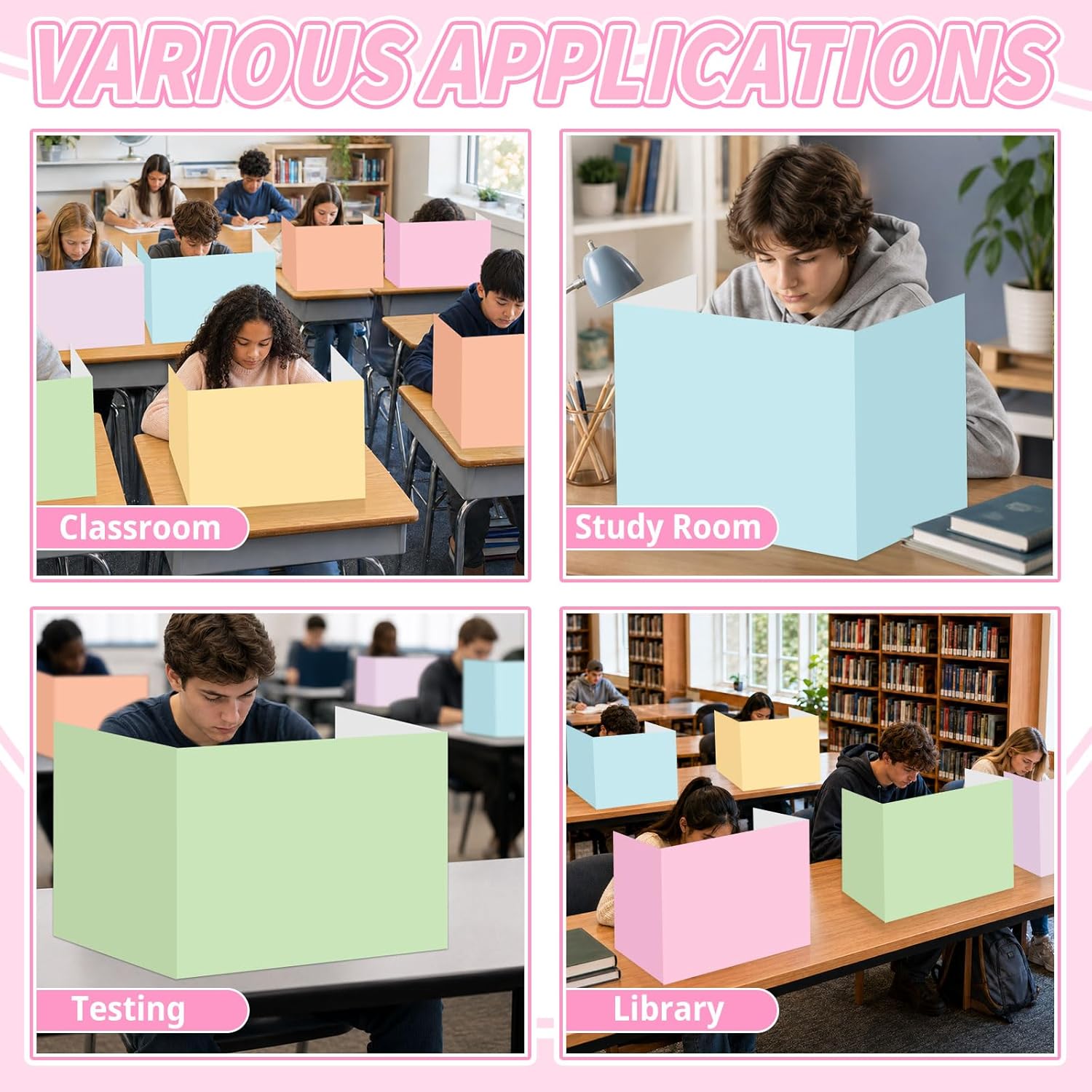 30 Pack Pastel Desk Dividers for Students with Name Tag Stickers Privacy Classroom Shields Folder Boards Testing Divider Cardboard Study Carrel Dividers for Classroom Back to School Teacher Supplies