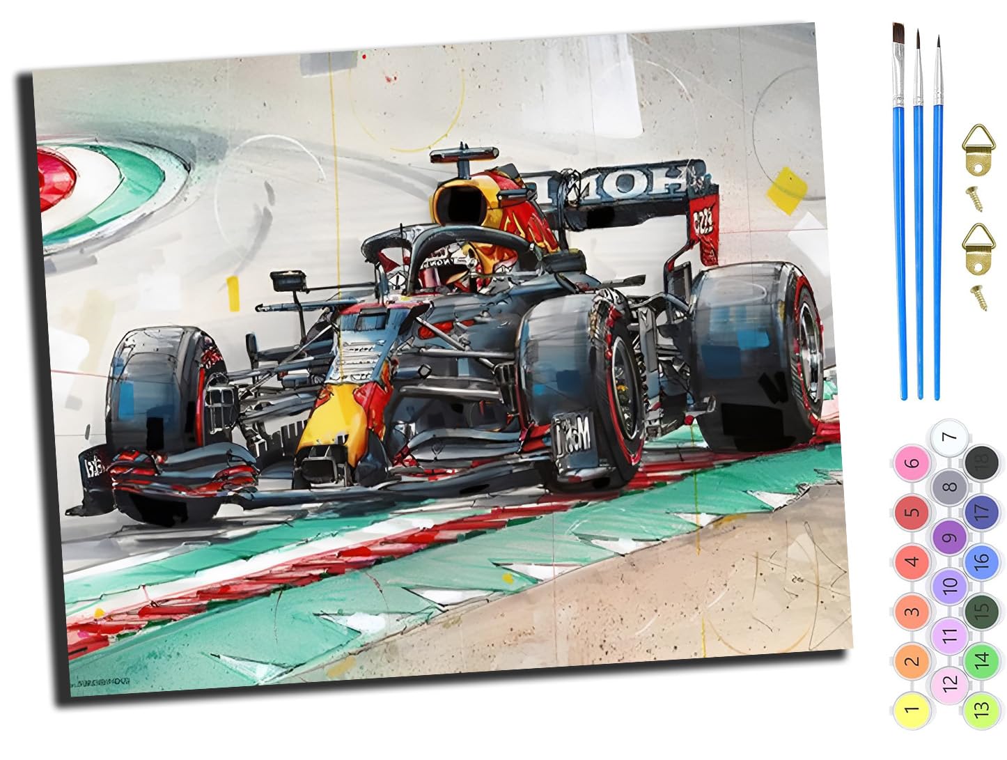 WANGXIAO Paint by Numbers for Adults,DIY Paint by Numbers for Kids Beginner,Oil Painting for Wall Art,20x16inch，Watercolor Racing car,Frameless