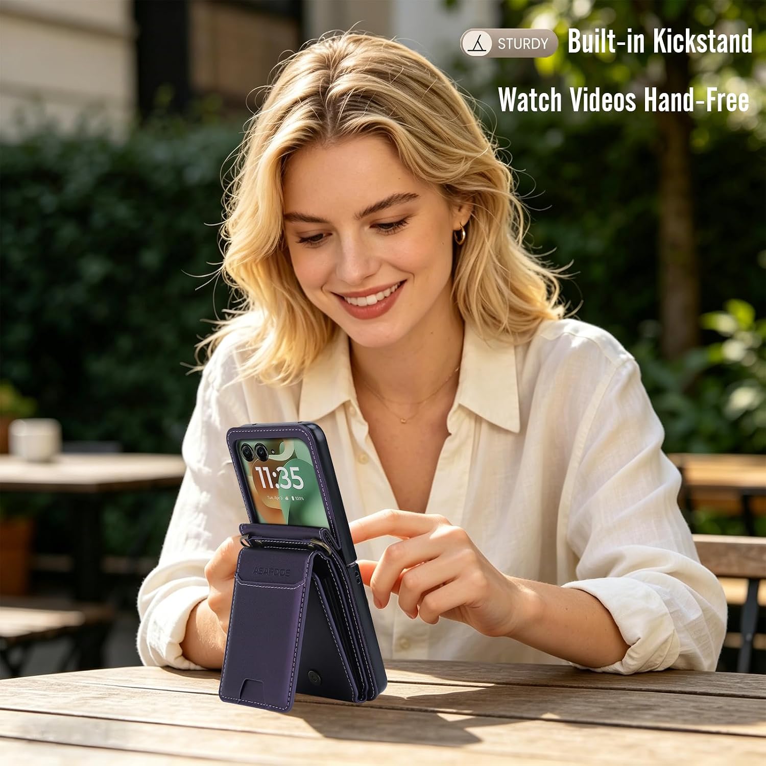 for Motorola RAZR 2026/2025/2024 PU Leather Magnetic Detachable Wallet Phone Case with 5 Card Slots, Anti-Drop Protection, Wrist & Shoulder Strap Purple