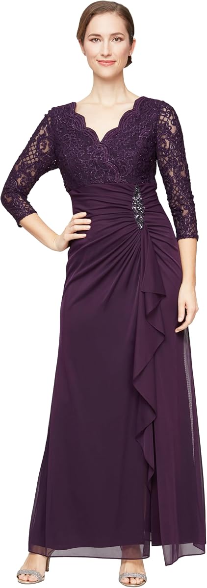 Womens Long Lace Top Empire Waist Dress