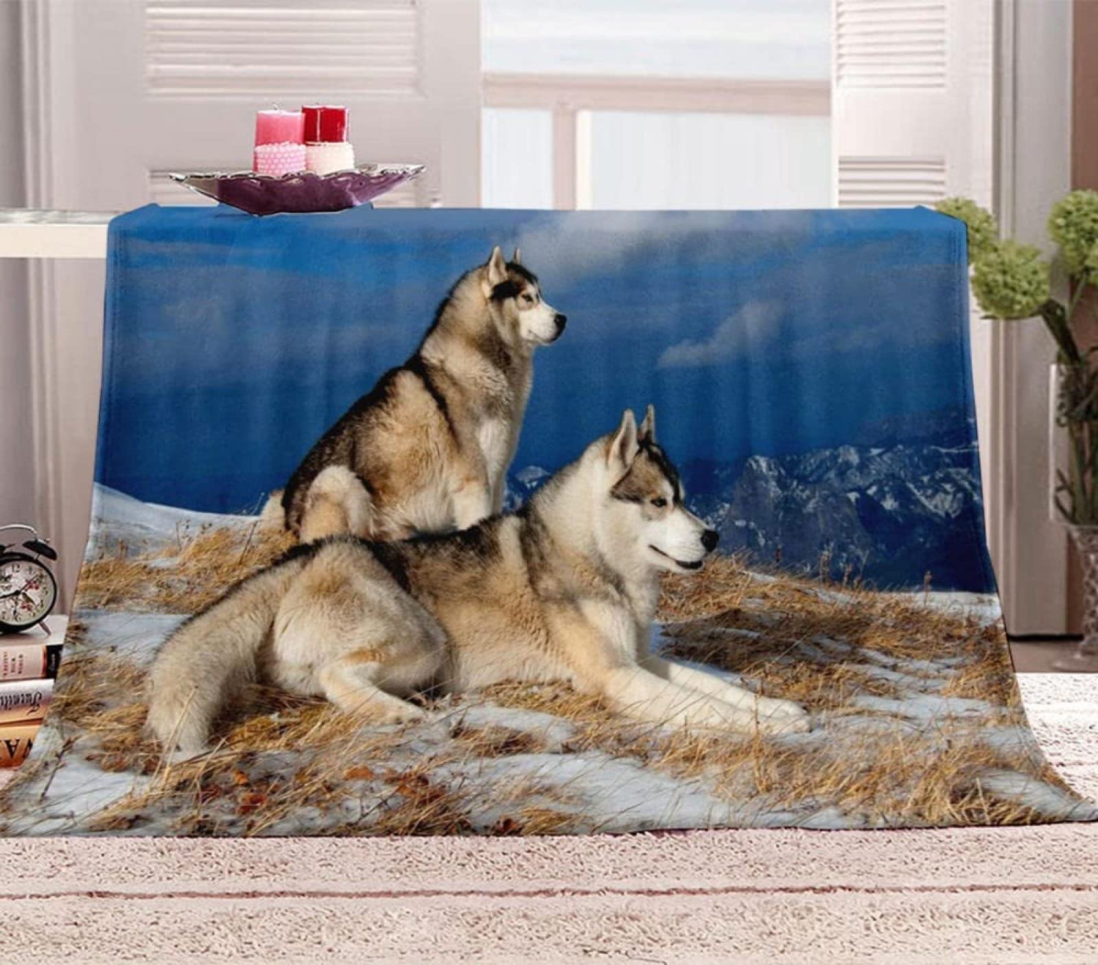 KINITA Plaid Polaire 180 x 200 cm Montagne Enneigée, Loup Plaide Douce en Microfibre Flanelle Couverture lit 2 Personnes 3D Impression Couverture Adulte Enfant pour Canape et Lit