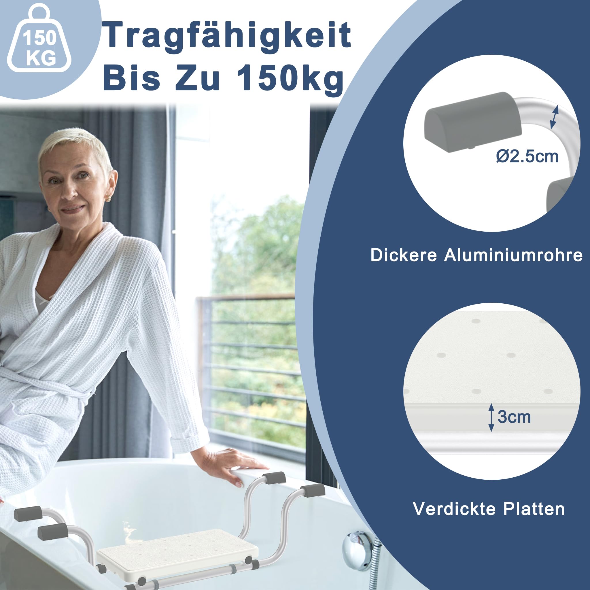 HENGMEI Badewannensitz Senioren, Badewannenbrett Badewannen Einstiegshilfe, Einstellbar Ausziehbare 72-82 cm Sitz Bath, Duschbrett für Badewanne 150 KG Tragkraft