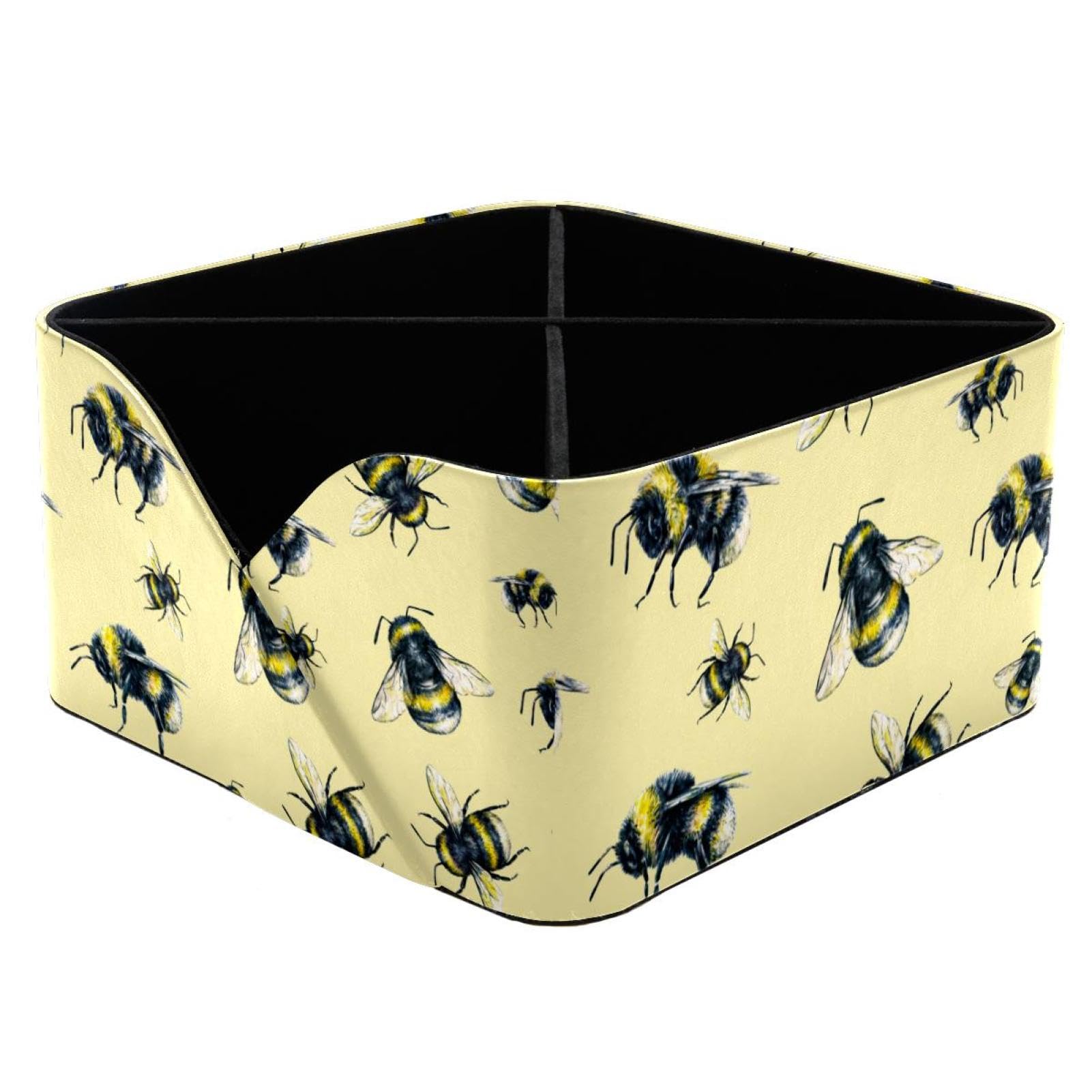 Organiseur de bureau jaune abeille avec 4 compartiments et pot à crayons pour fournitures maison