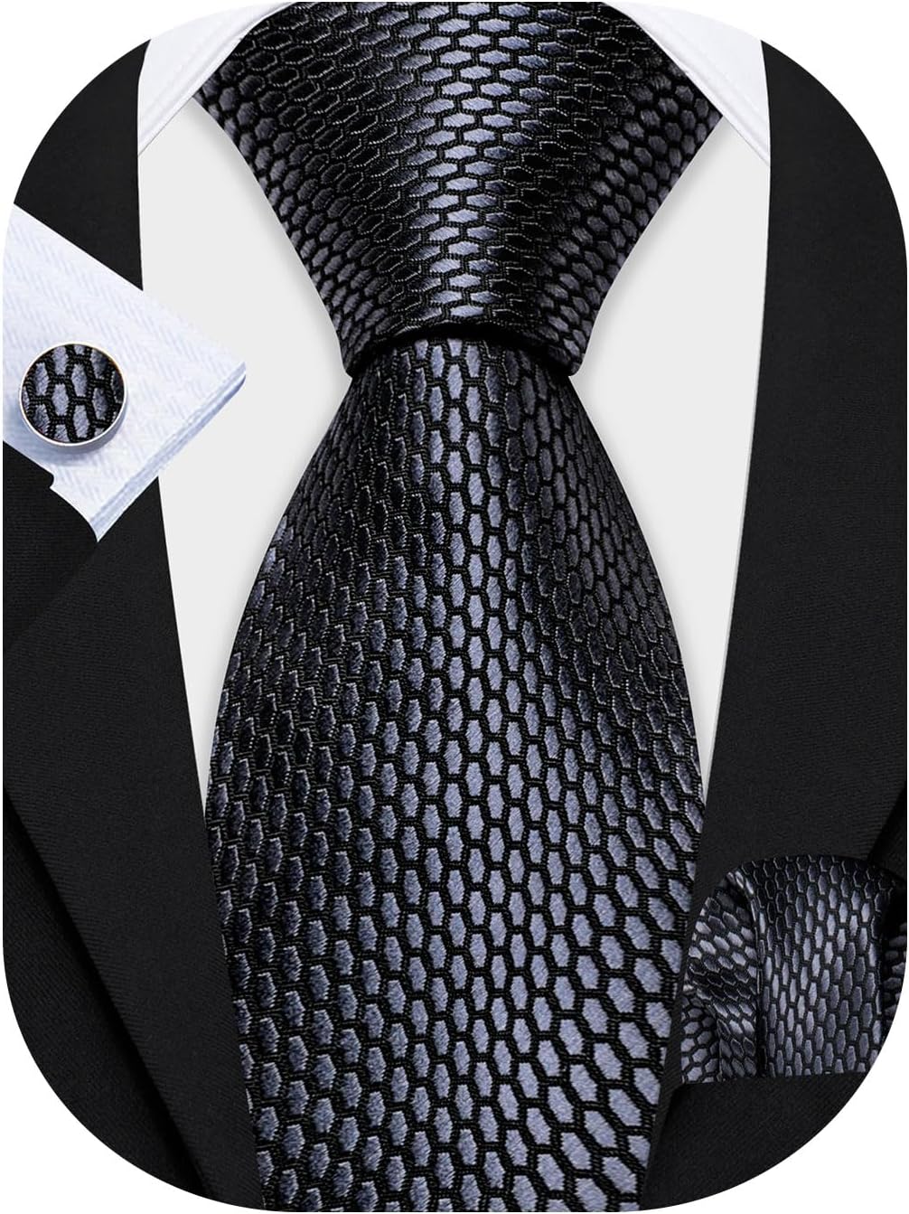 Barry.WangMens Tie Set Plaid Check Neckties Formal Business Wedding Luxury Pocket Square Cufflinks