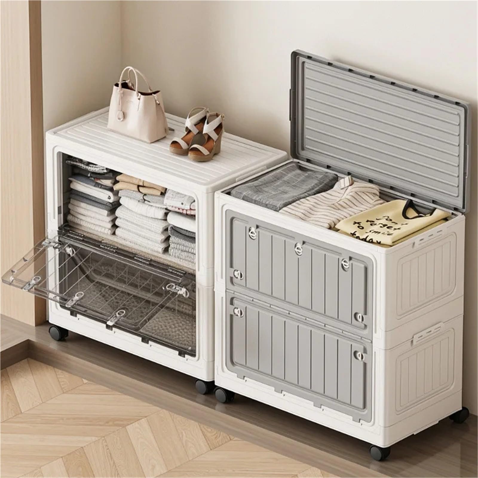 Contenitore Per Fumetti Cestino Portaoggetti Pieghevole Di Grande Capacità | Organizer mobile trasparente con ruote, design salvaspazio for vestiti e giocattoli(70cm Clear)