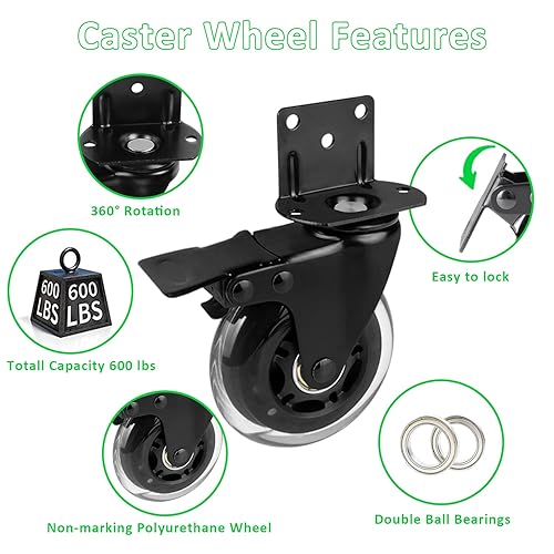 Miniatura 9 de MALLLALA Juego de 4 ruedas giratorias ruedas giratorias de soporte en forma de L de 2 pulgadas ruedas giratorias ruedas de muebles con frenos para