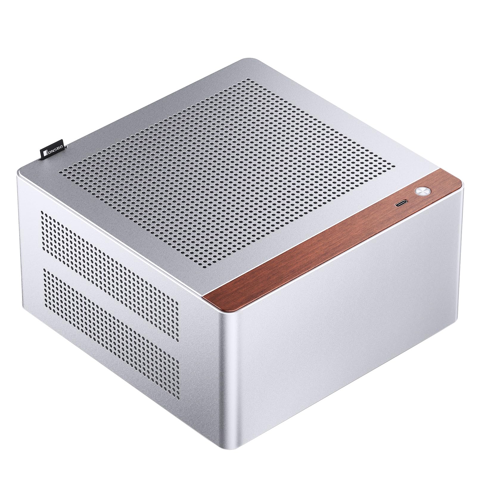 JONSBO NV10 Silver MINI ITX PC Case, Aluminum Alloy with Walnut
