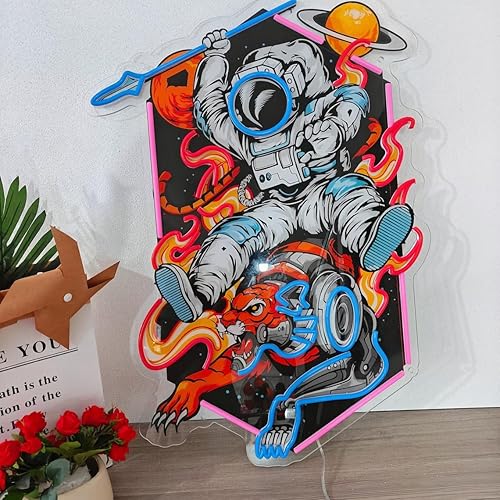 Miniatura 2 de Astronauta - Letreros de neón para decoración de pared, 19.8 x 27.6 pulgadas, letrero LED iluminado para dormitorio, familia, cumpleaños, bar, boda,