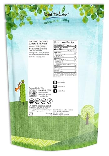 Miniatura 2 de Pimienta de cayena molida orgánica, 1 libra, polvo 100% puro, natural y sin OMG, especia ardiente con sabor atrevido, condimento perfecto para