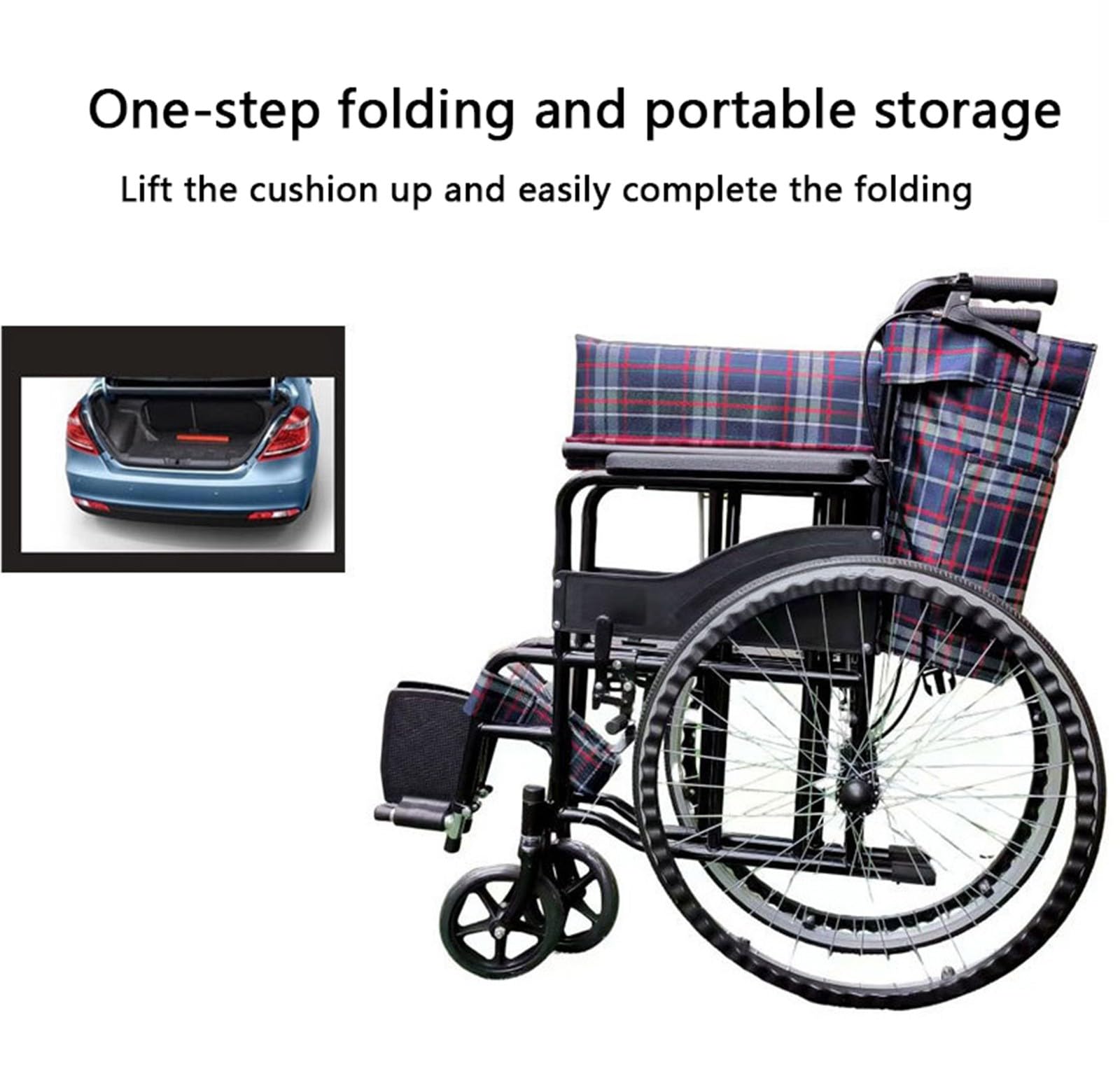 Sedia A Rotelle Leggera Pieghevole, Sedia da Trasporto Portatile Semovente Manuale per Anziani con Doppio Freno, Motorino per Ausili per La Deambulazione per Anziani E Disabili A