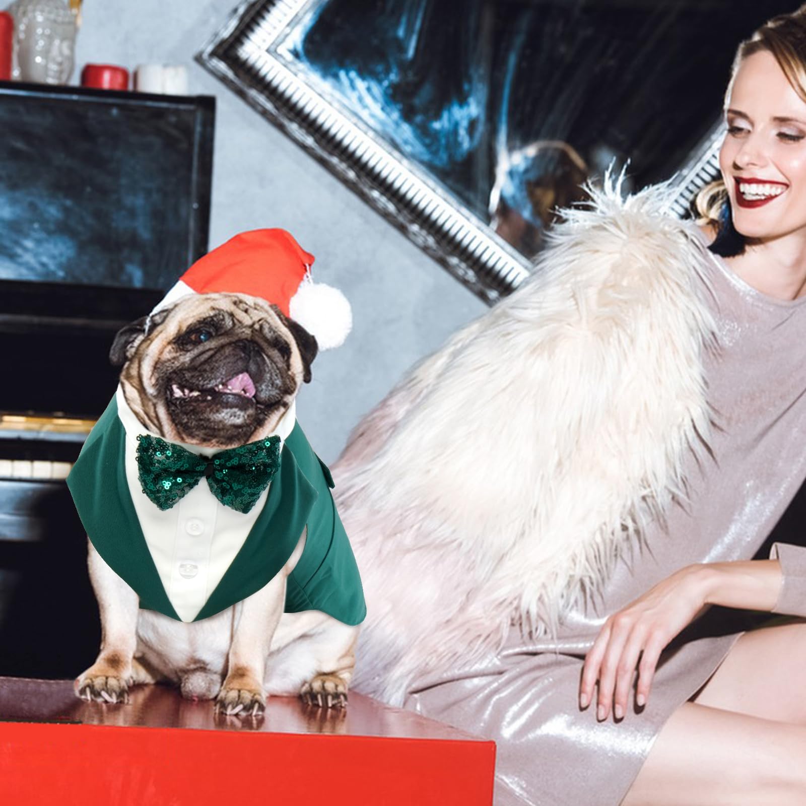 Smoking Formel pour Chien, Costume de Fête de Mariage Chiens Chemise à nœud Papillon Deguisement Chien Noel Vetement Chien Élégant(Vert Foncé, L)