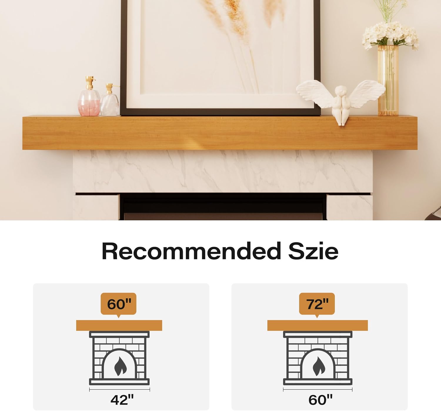 LAUSAINT HOME Fireplace Mantel, 60 Inch Solid Floating Mantel Shelf with Hidden Brackets for Fireplace, Modern Farmhouse Style Wood Mantels for Fireplace for Living Room Home Decor