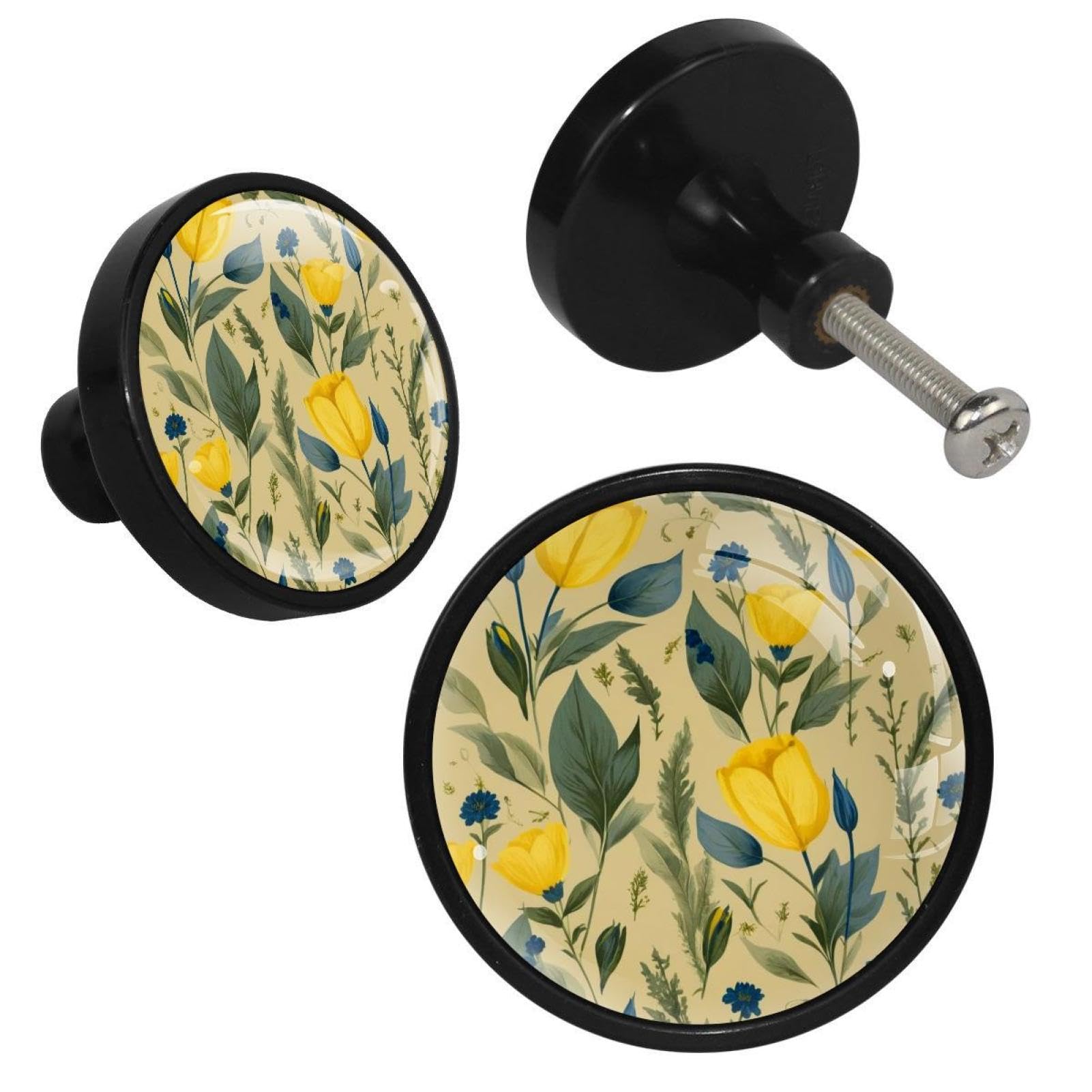 NUEAHEDN 4 Pieces Dresser Knobs for Drawer Colorful Art Leaves Kitchen Cabinet Knobs Round Door Pull Handle for Home Nursery Furniture Cupboard