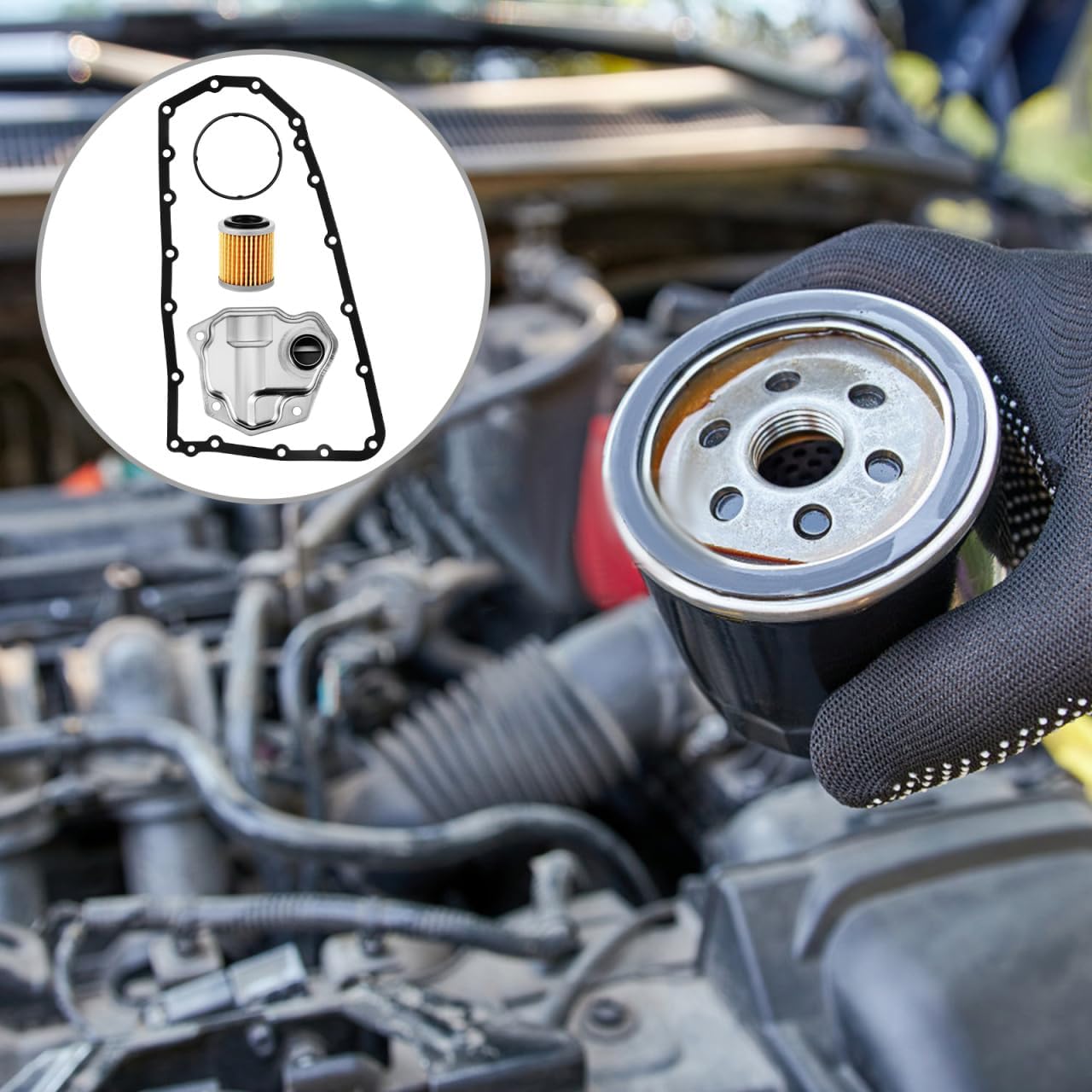 PartyKindom Automatic Transmission Filter Oil Pan Gasket Kit, Aluminum Alloy Auto Transmission Filter Kit Replacement