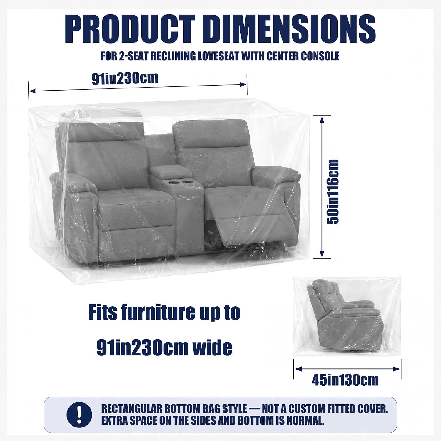 Plastic Loveseat Recliner Cover, Dust-proof Moving Bag for Sofa Couch Chair, 4mil Clear Furniture Protector, Waterproof Furniture Cover for Storage, Cat Dog Scratching 91 W x 45 D x 50 H