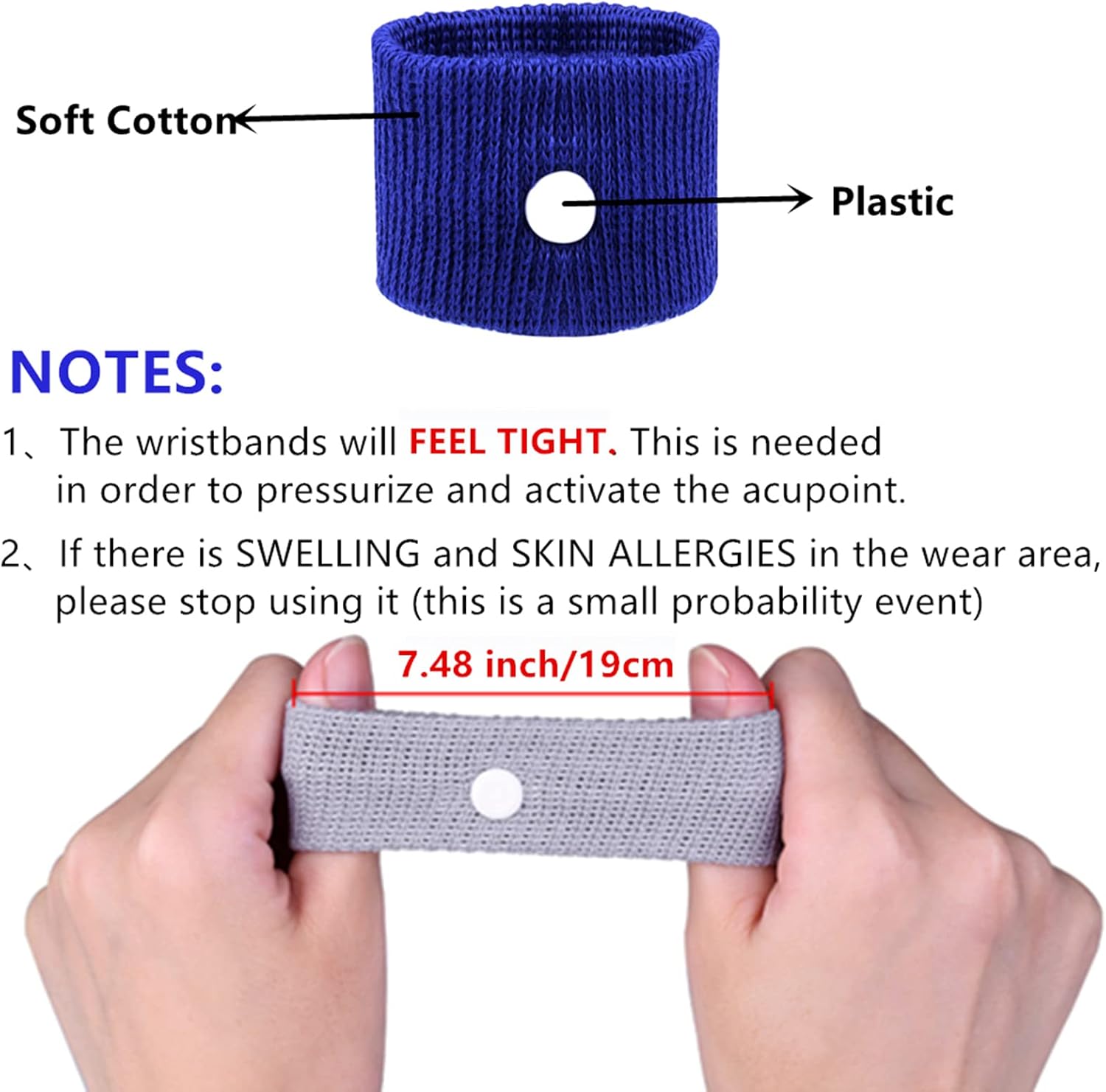 Wide Wrists Sea Bands Adult, 2 Pairs Plus Size Motion Sickness Bands Nausea Relief Wristbands Seabands Car Sickness Bracelet Anti-Nausea Wristband Travel Band for Car Sea Cruise Flying Pregnancy