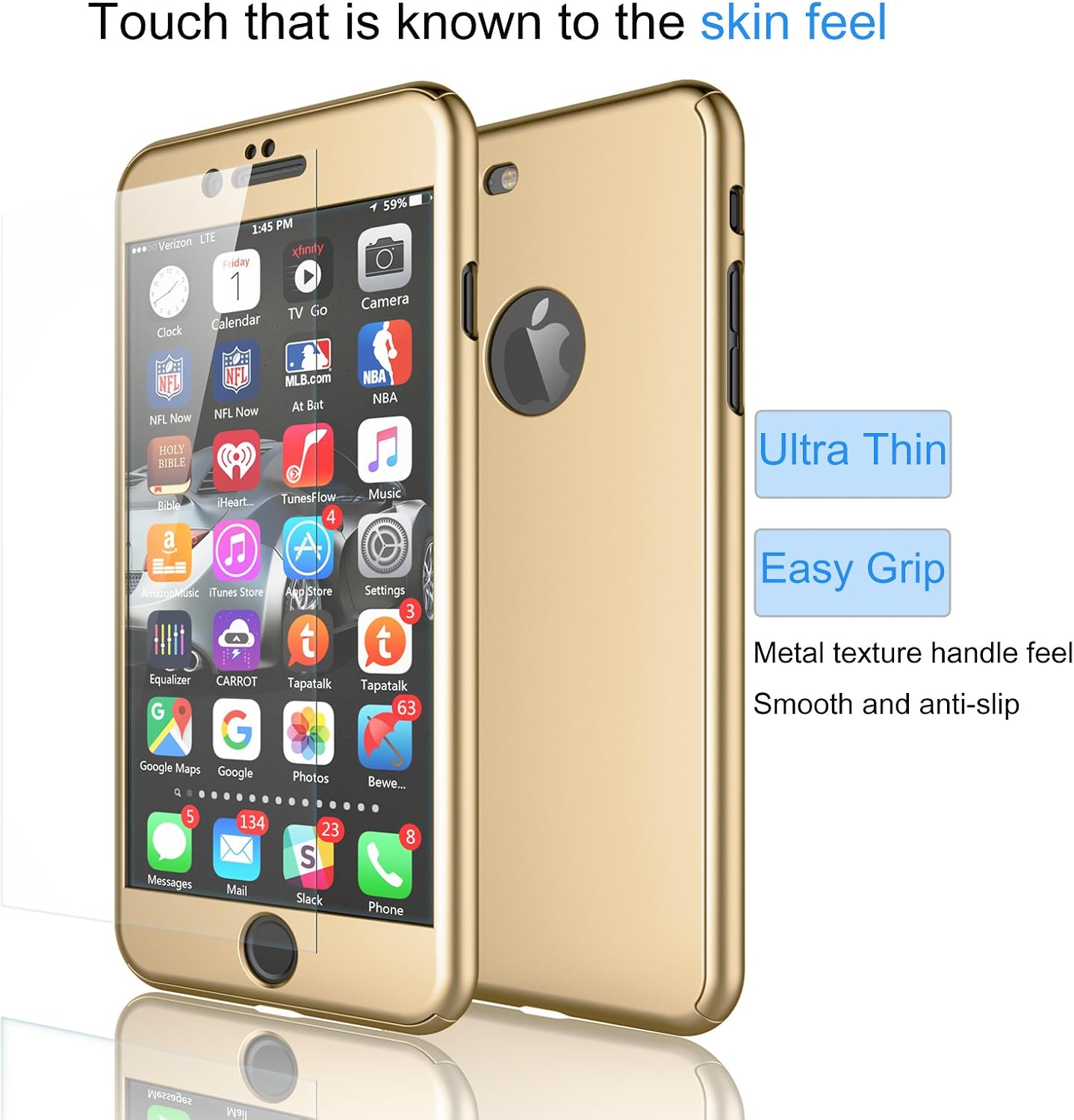 Tekcoo for iPhone 7 Plus Case, [T360 HY] Ultra Thin Full Body Coverage Protection Scratch Proof Hard Slim Hybrid Cover Shell with Tempered Glass Screen Protector for iPhone 7 Plus (5.5 inch) [Gold]