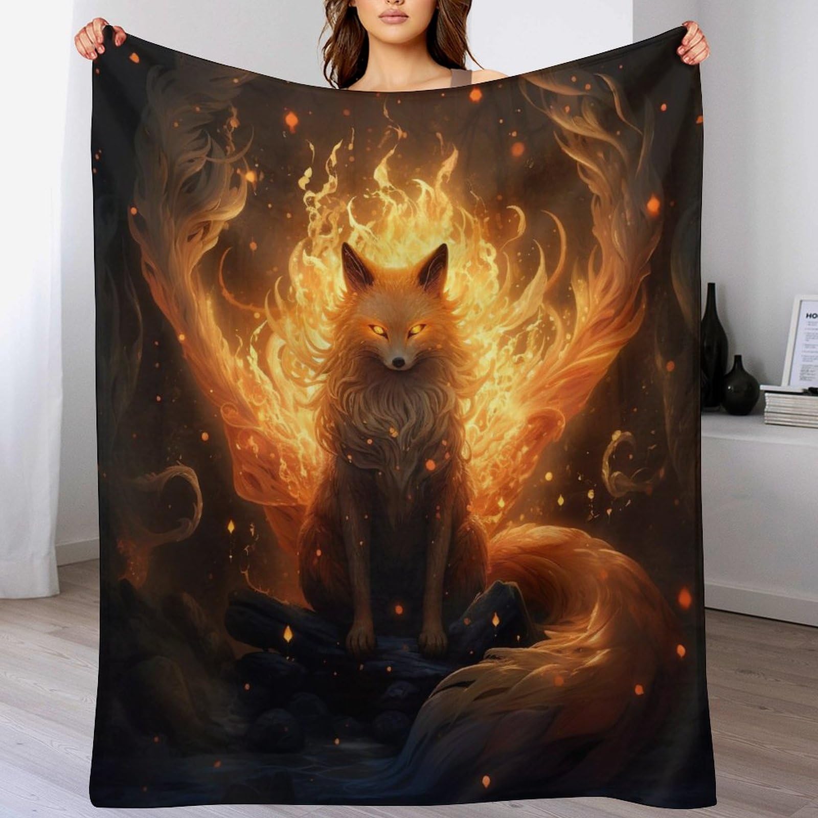 Couverture en polaire flannel renard chaude 180x200 toutes saisons lit