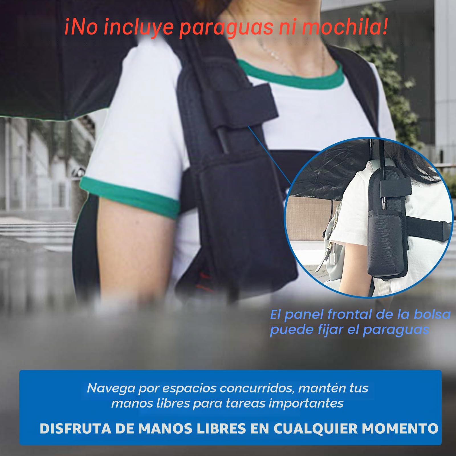 Correa de Soporte Solo para Paraguas Manos Libres para Uso en Mochila, Soporte de Paraguas portátil, se Adapta a la mayoría de Paraguas Plegables
