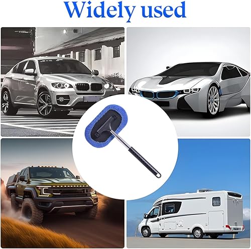 Miniatura 4 de Herramienta limpiadora de parabrisas, kit de limpieza de ventana interior del automóvil con mango extensible, almohadilla de microfibra de primera