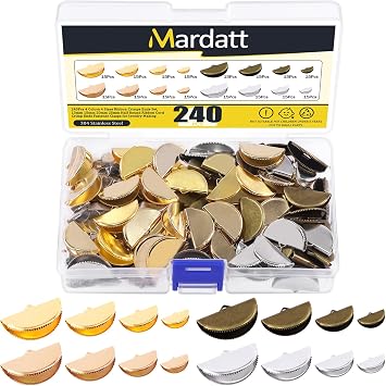 240Pcs 4 ألوان نصف جولة الشريط الحبل تجعيد نهاية نصائح مجموعة متنوعة، 13/15/20/25 mm الشريط الجلود سوار إنهاء المرجعية قبعات الحبل المشابك مع حلقة لصناعة المجوهرات DIY