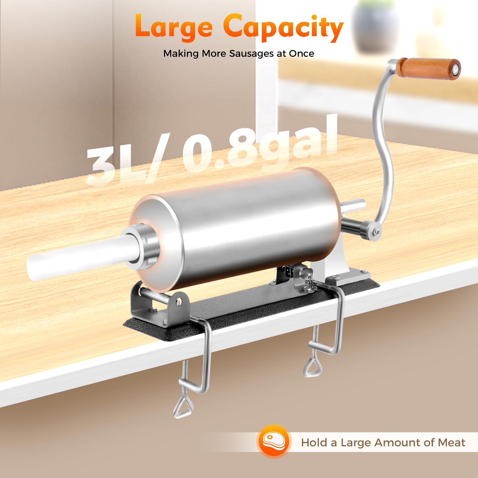 Cocina manual de salchichas de acero inoxidable de 3 litros con 4 tubos de llenado y 2 tornillos de sujeción, manivela tipo embutido, prensa manual para salchichas, máquina manual para restaurantes