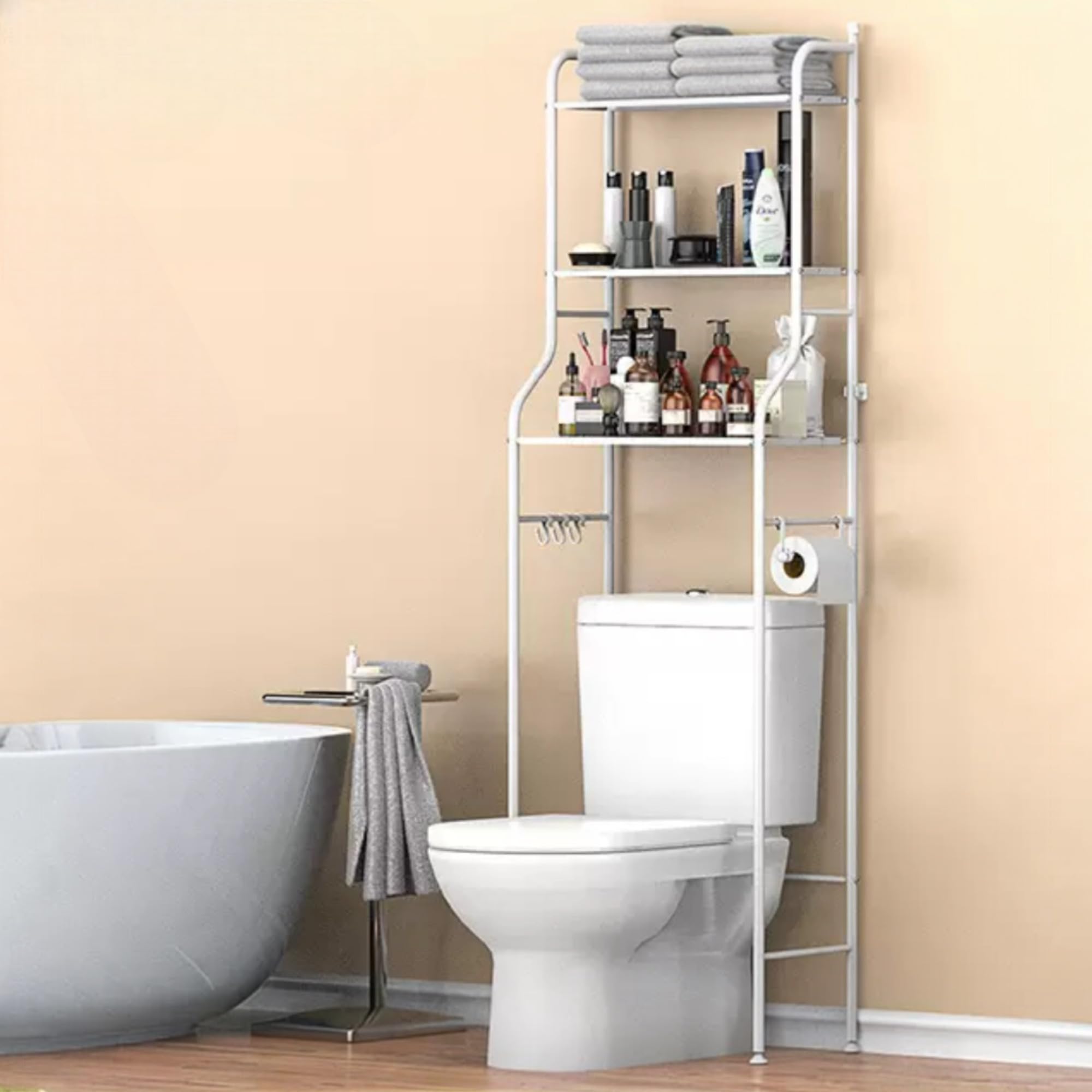 Mi Ko Mi Ka Estantería de Baño sobre Inodoro Blanco | Ahorra Espacio con 3 Baldas | Estante Almacenamiento Impermeable | Patas Ajustables en Altura estanteria Lavadora