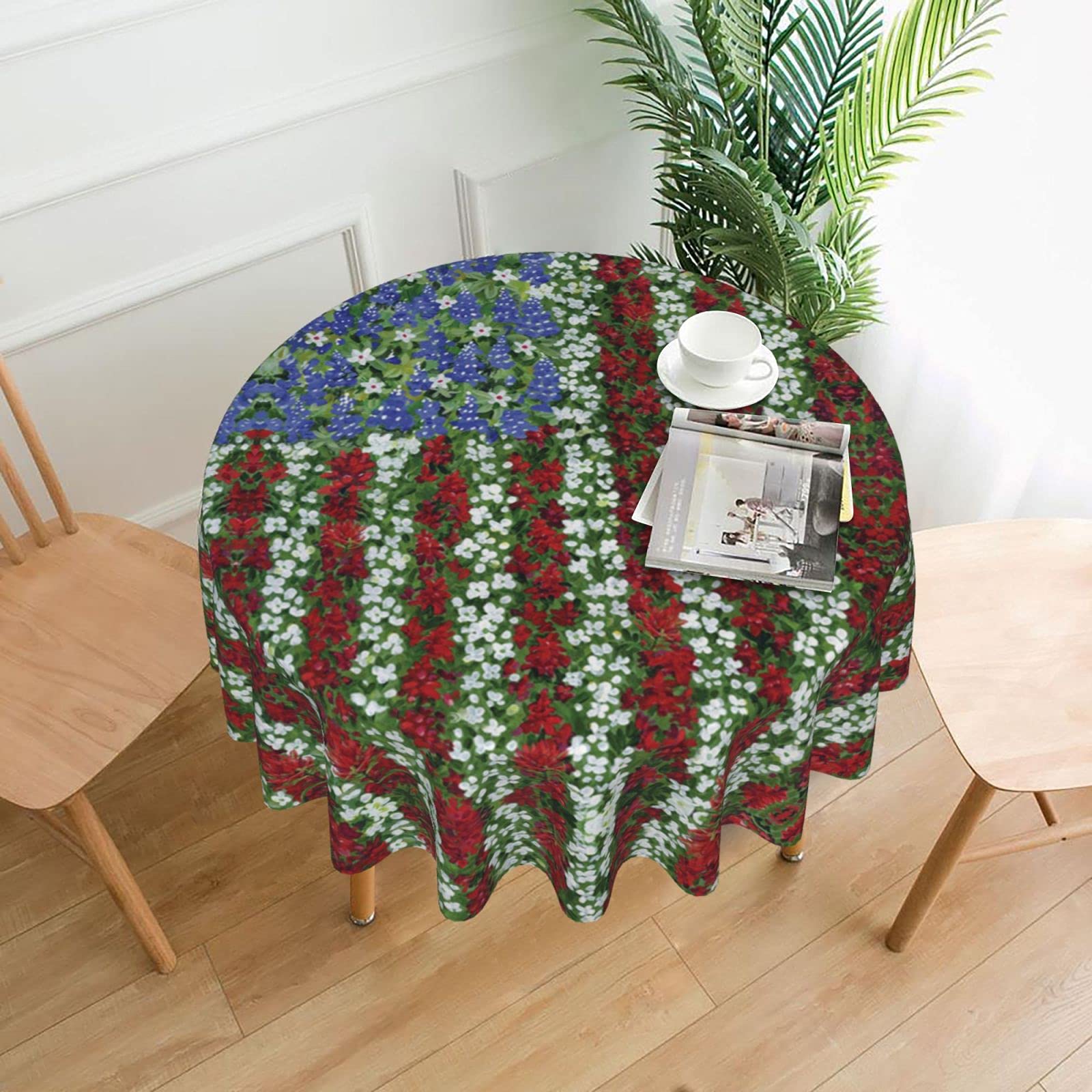 Nappe ronde en polyester 152 cm fleurie patriotique PSVOD