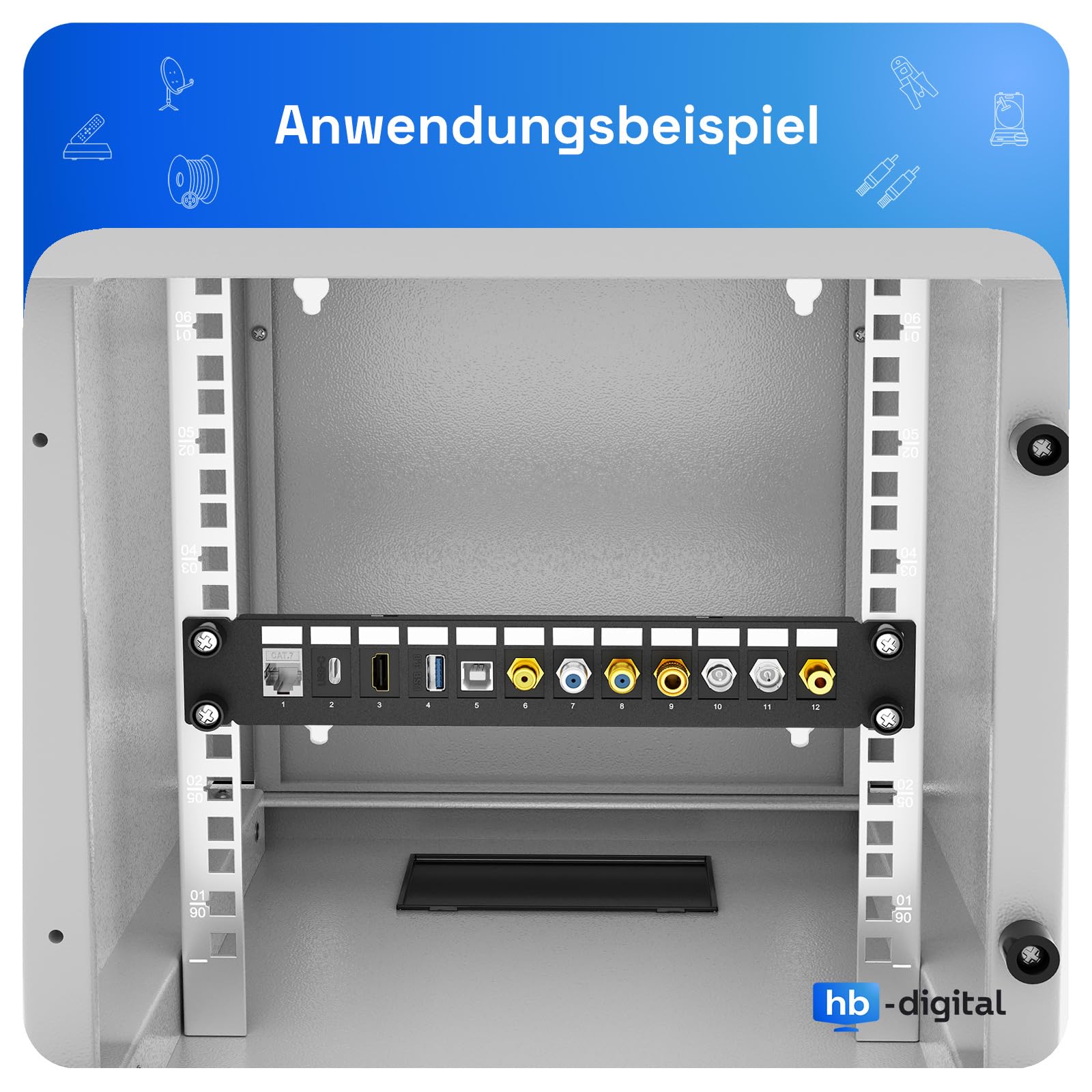 Panneau De Brassage Réseau 12 Ports 1U Avec 12 Modules Keystone CAT 7 - Compatible CAT 6/6a Pour Montage Mural En Rack