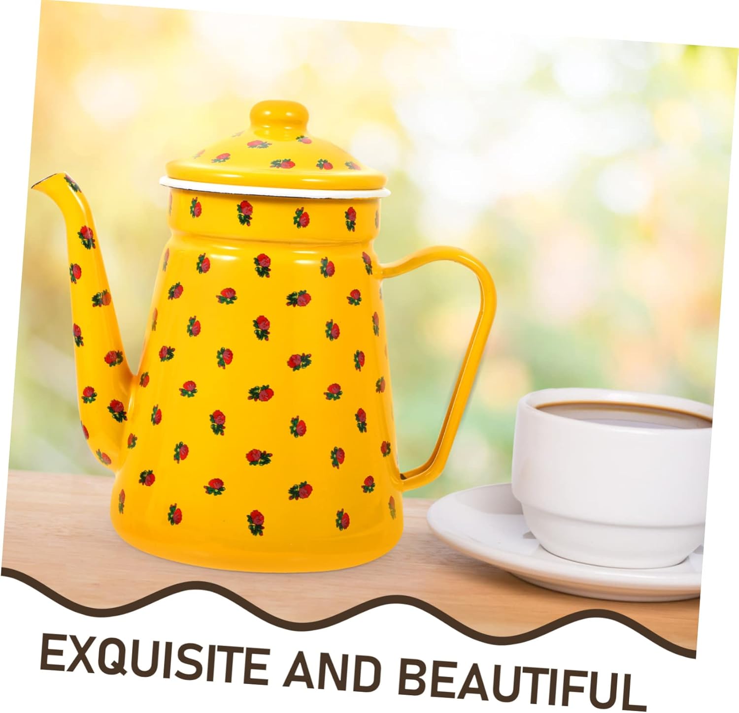 Vintage Enamel Coffee Kettle with Handle Camping Teapot for Induction Electric and Gas Stoves Easy to Clean Rustic Design for Hot Drinks