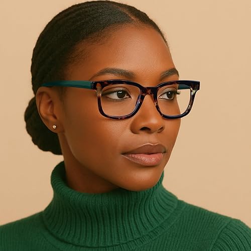 Miniatura 5 de Tortoise Green - Anteojos de lectura anchos para mujer, lectores de marco grueso prémium con bisagras de resorte, protección contra la luz azul y