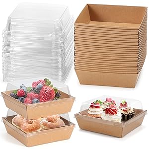 Mini Charcuterie Boxes with Clear Lids 50 Pack, 4.5x4.5 Inches Paper Bakery Boxes Square Disposable Dessert Boxes to Go Food Containers for Daughter, Wedding, Party, Strawberries, Cake & Cookies