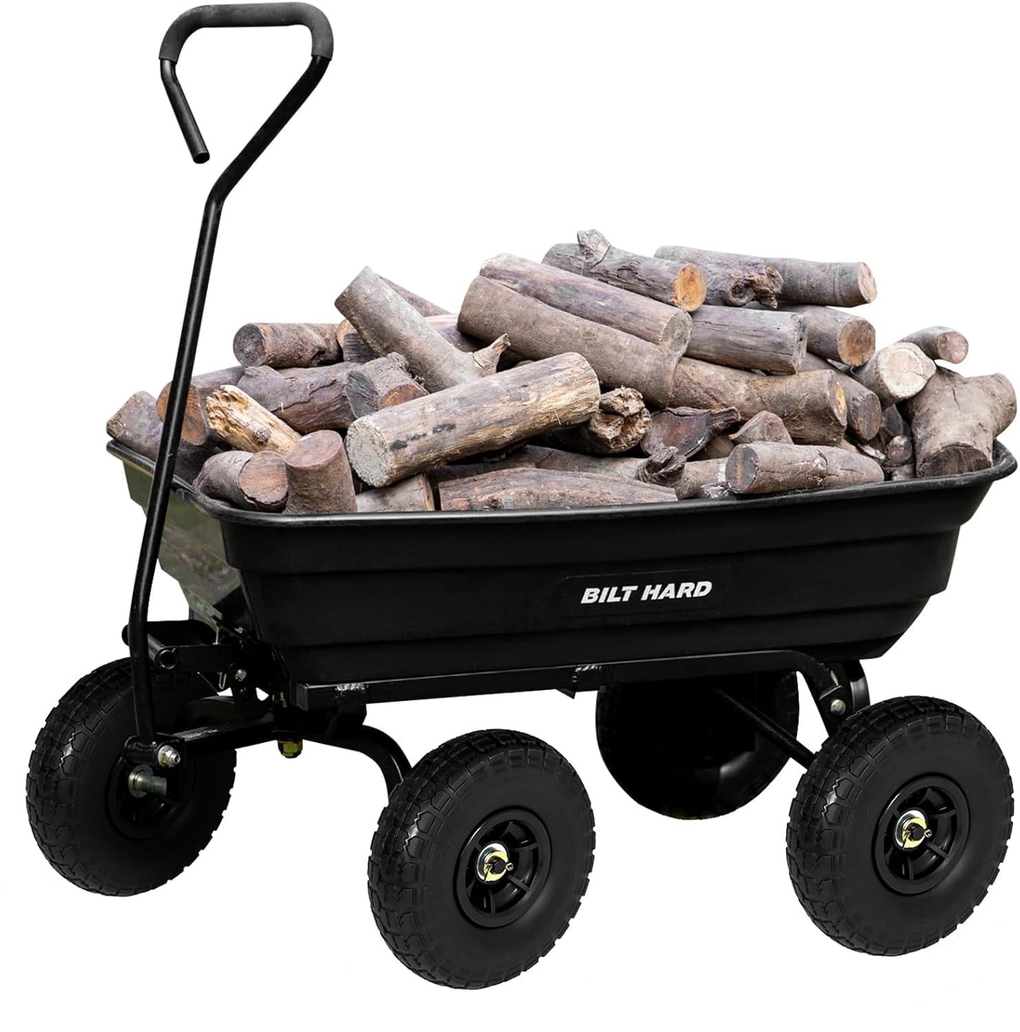 BILT HARD 4 Cu.Ft. 10" No-Flat Tires Poly Yard Dump Cart with 180° Rotating Handle, 600 lbs Capacity Heavy Duty Garden Carts and Wagons