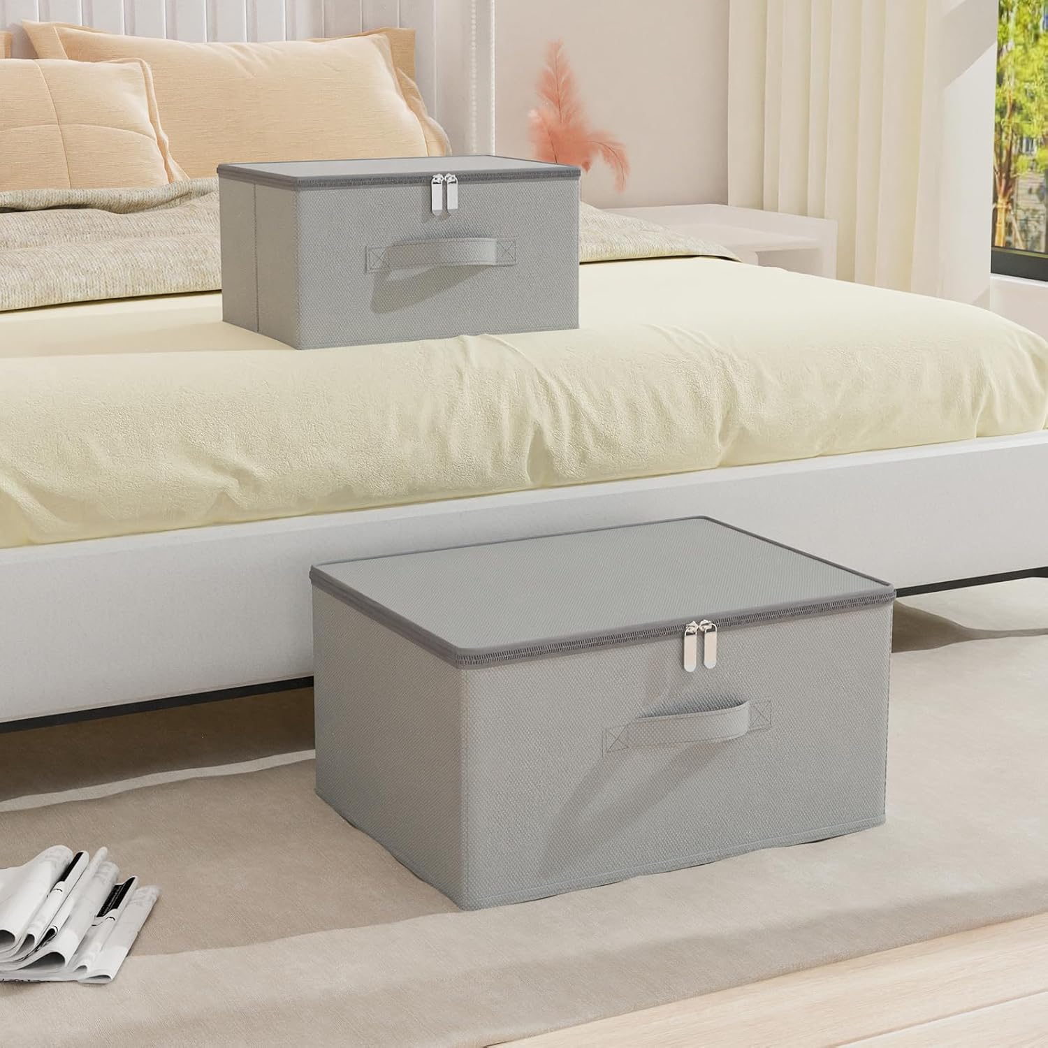 Storage Bins with Zipper, Cube Organizer Basket with Lid, Collapsible Stackable Closet Boxes, for Home and Bedroom, 4 Pack, Grey, 11.8 x 7.9 x 6.3 In, XSNY16GS-4