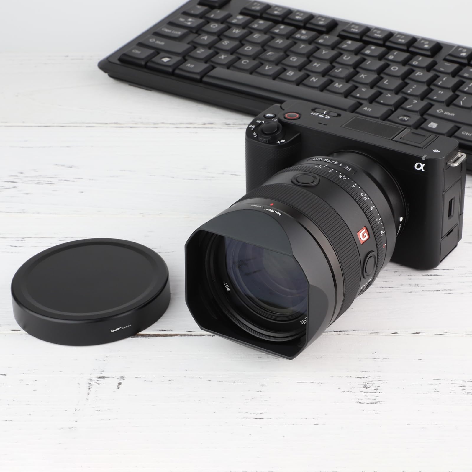 Haoge Gegenlichtblende Bajonett Metall eckig für Sony FE 35mm F1.4 GM, FE 50mm F1.4 GM(mit Metall-Frontkappe), ersetzt Sony FE35mm F1.4 GM Hood ALC-SH164