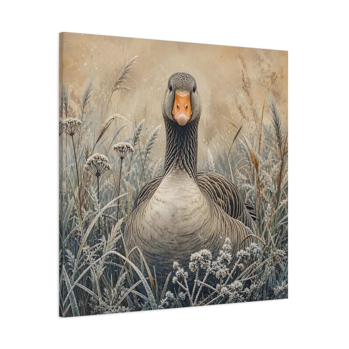 Animals Goose Brown Grey Canvas Print – Living Room, Above Couch 20×20 inch (50×50 cm) - Square / 1.25 inch (3 cm)