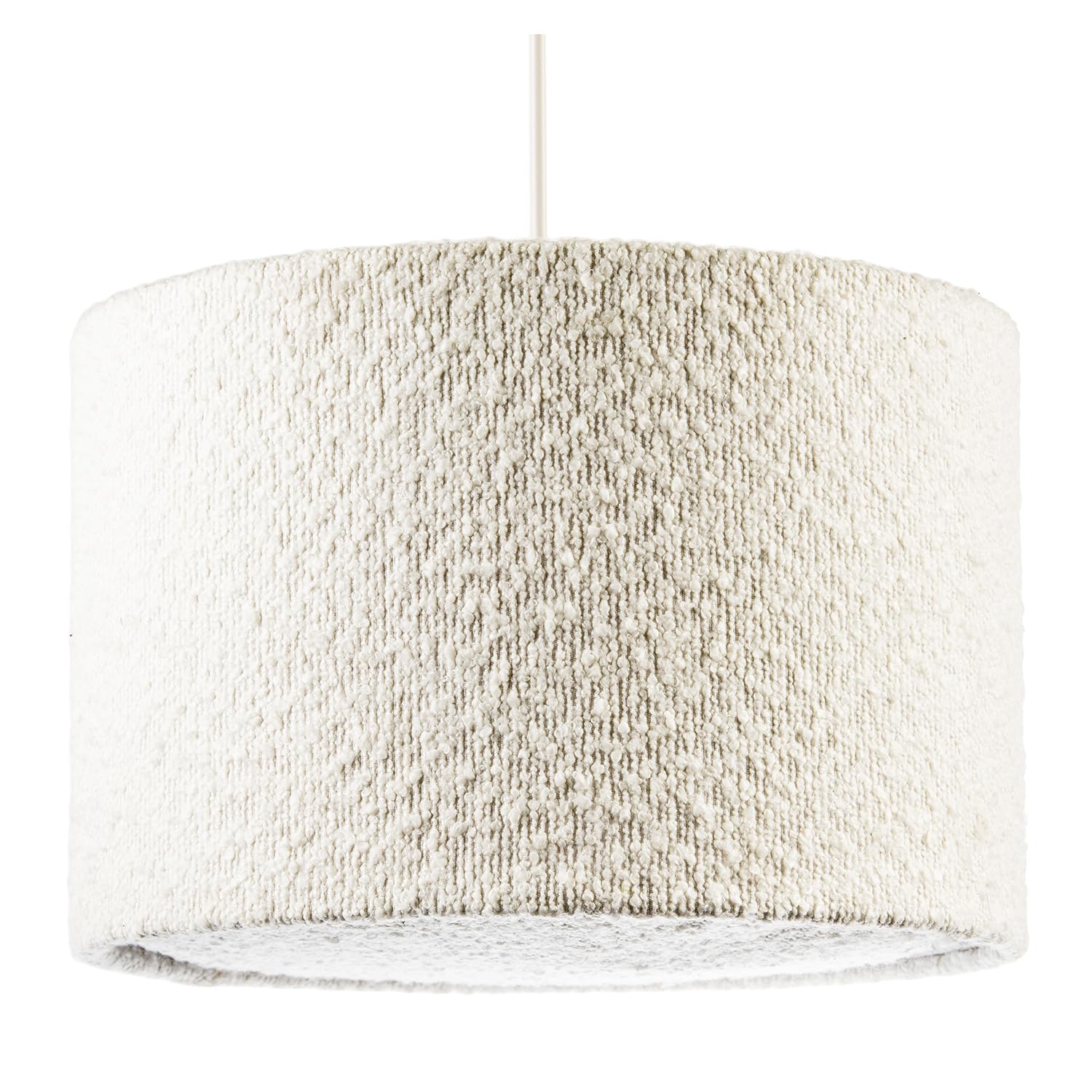 Luxuriously Textured White Boucle Lamb Wool Fabric Pendant Light Shade | for Scandinavian Modern Organic and Cosy Minimalist Decor Schemes by Happy Homewares
