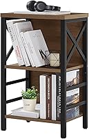 MNEETRUNG 3-Tier Industrial Small Bookshelf with Metal Frame & Backboard - Rustic Brown Bookcase for Bedroom, Living Room, Office, Small Spaces