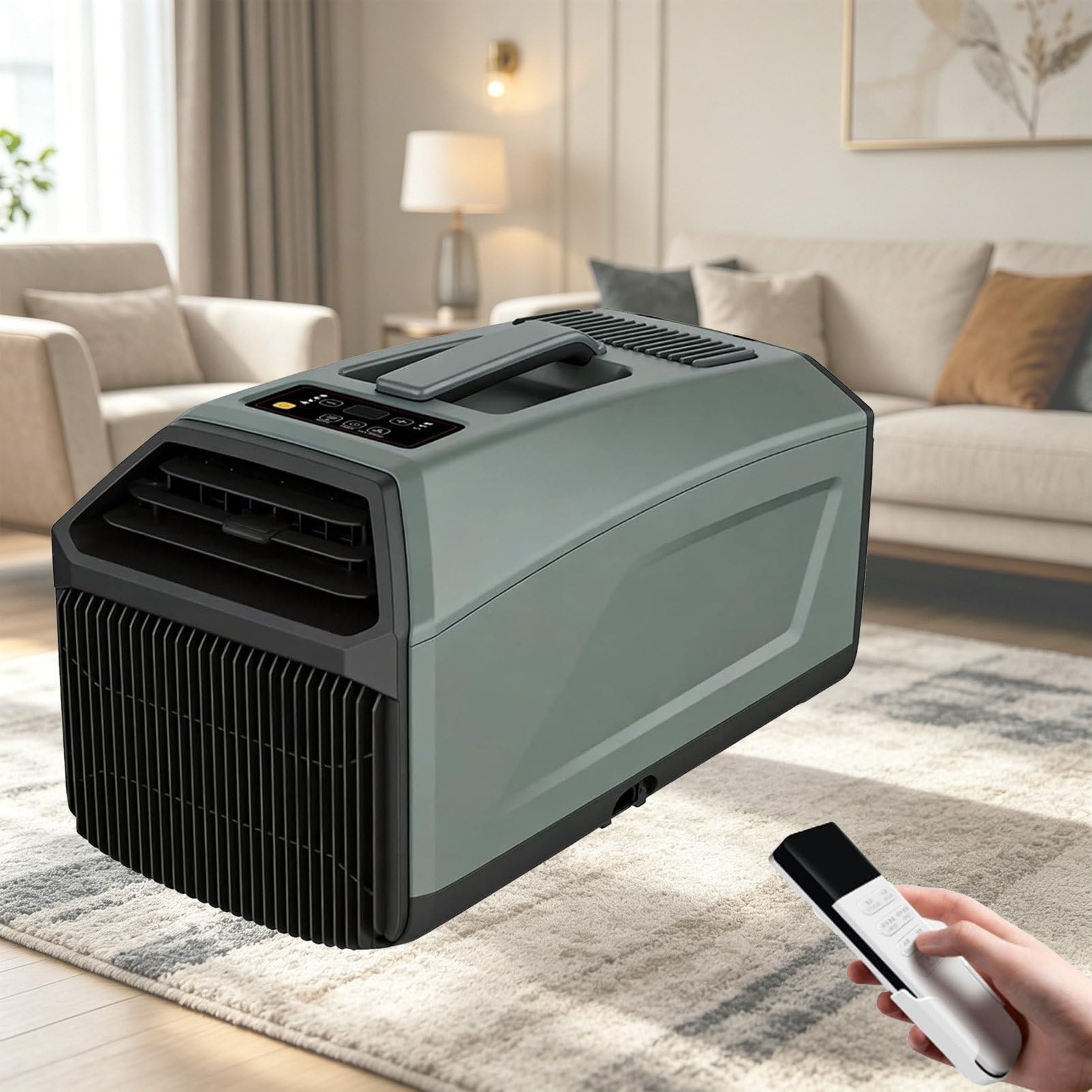 Pvxa 5100 BTU Camping AC, 4-in-1 Quiet Frees Standing Low Power, with Dehumidifier & Fan, Mini Portable Air Conditioner, for Bedroom Kitchen Office Camping Green-1300W
